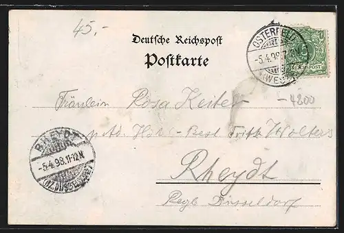 Lithographie Osterfeld i. W., Gasthof Aug. Fischedick, Amtshaus, Totalansicht