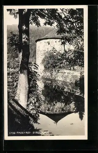 AK Radstadt, Stadtturm mit Wasserpartie