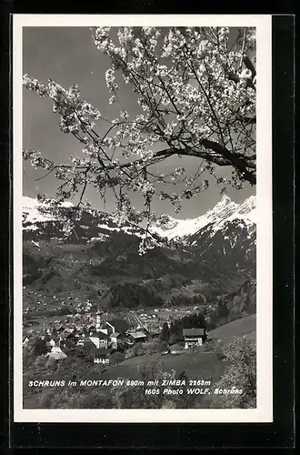 AK Schruns /Montafon, Ortsansicht mit Bergpanorama