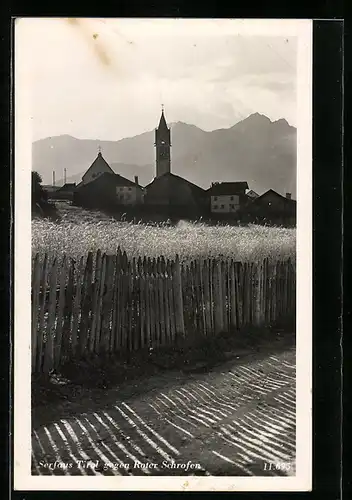 AK Serfaus, Blick auf Kirche gegen Roten Schrofen