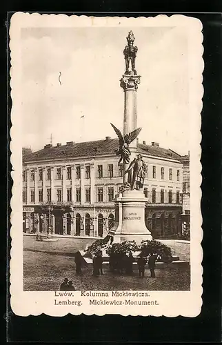 AK Lemberg, Ansicht des Mickiewicz-Monuments