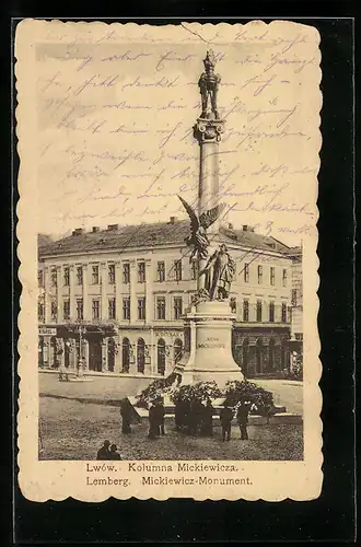 AK Lemberg, Ansicht des Mickiewicz-Monuments