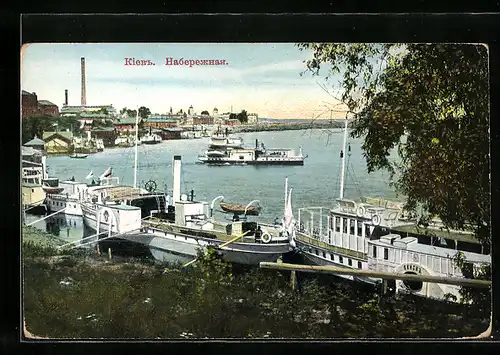 AK Kiev, le Quai, Dampfer am Hafen