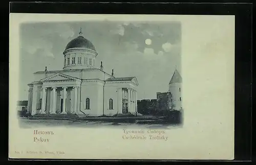 Mondschein-AK Pskov, Cathedrale Troitzky