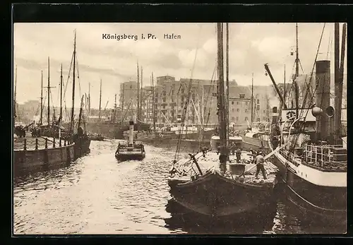 AK Königsberg i. Pr., Hafenpartie mit Dampfern