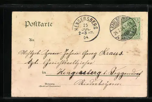 AK Karlsruhe i. B., Rheinhafen-Partie mit Bahnschienen und Arbeitern