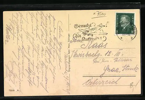 AK Karlsruhe i. B., Rheinhafen mit Löschkran