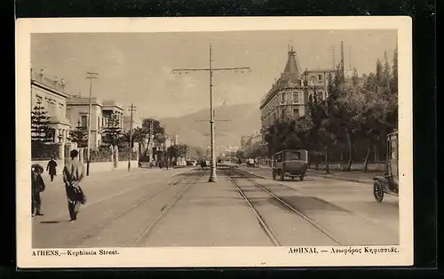 AK Athen, Kephissia Street mit Autos