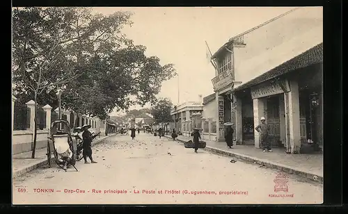 AK Tonkin, Dap-Cau, Rue principale, La Poste et l`Hotel