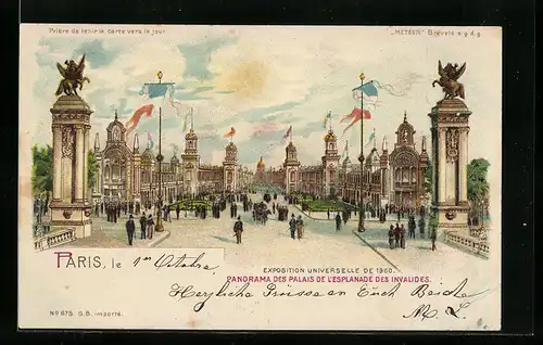 AK Paris, Universelle Ausstellung 1900 - Panorama des Palais de l`Esplanade des Invalides