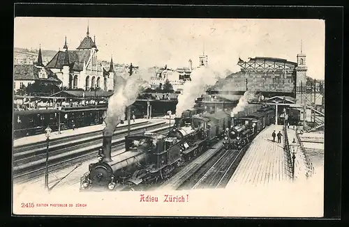 AK Zürich, Bahnhof mit Eisenbahn