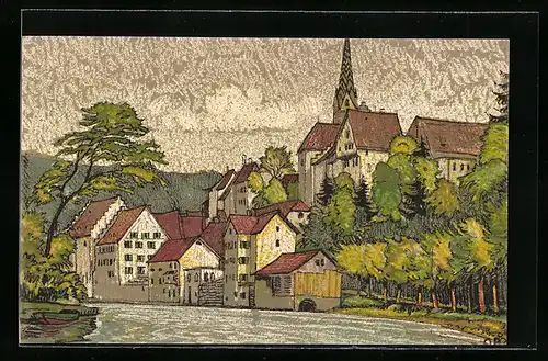 Künstler-AK Baden, An der Limmat