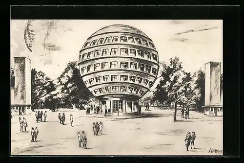 Künstler-AK Dresden, Ausstellung Jahresschau Deutscher Arbeit, Das Kugelhaus, Art Deco