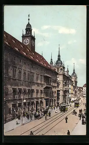 AK Graz, Landhaus Herrengasse mit Strassenbahnen