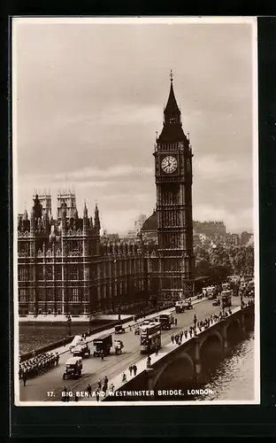 AK London, Big Ben and Westminster Bridge, Strassenbahn