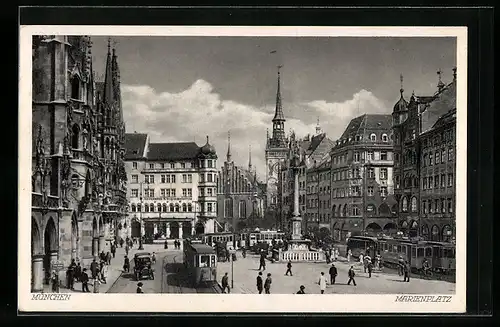 AK München, Marienplatz mit Strassenbahn