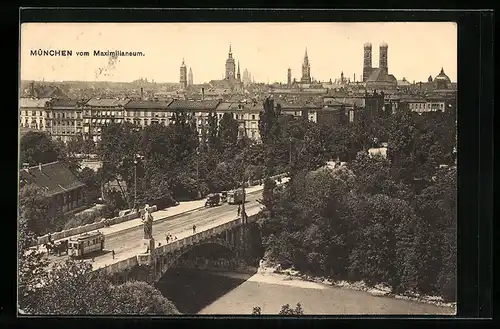 AK München, Teilansicht vom Maximilianeum mit Strassenbahnen
