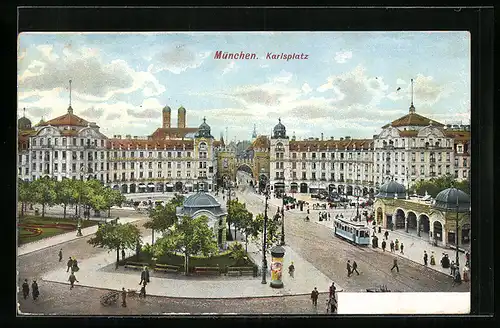 AK München, Karlsplatz mit Strassenbahn