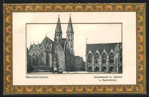 AK Braunschweig, Altstadtmarkt mit Rathaus u. Marienkirche