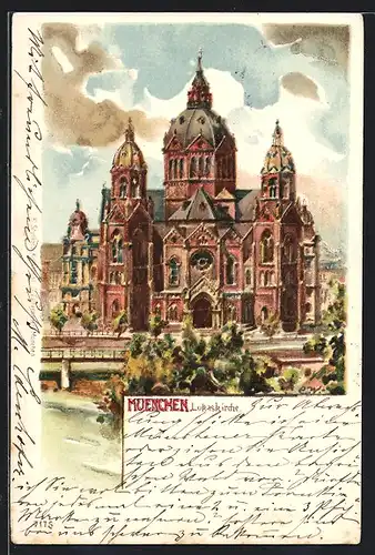 Lithographie München, Lukaskirche Thierschstrasse