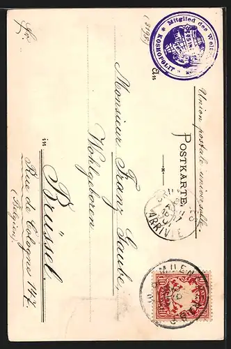 Lithographie München, Marienplatz mit Strassenbahn bei Nacht