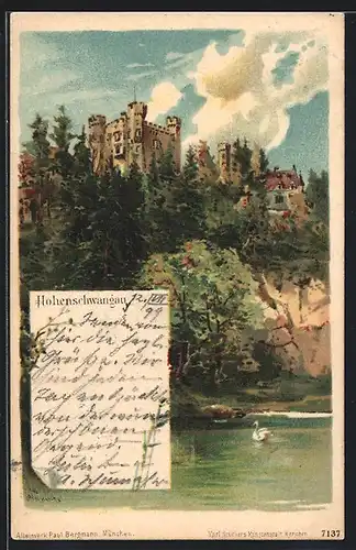 Künstler-Lithographie Karl Heinisch: Hohenschwangau