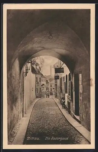 AK Zittau, Blick in die Badergasse