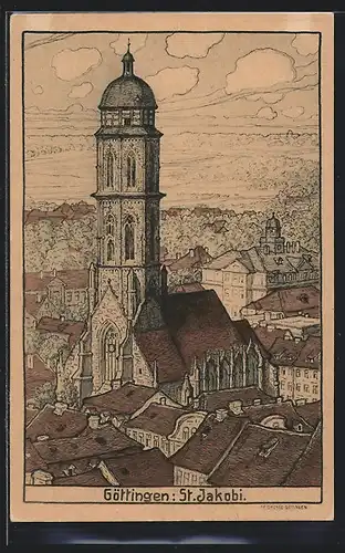 Künstler-AK Göttingen, Kirche St. Jakobi