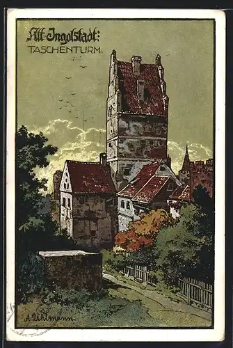 Steindruck-AK Alt-Ingolstadt, Taschenturm
