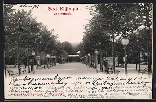 Relief-AK Bad Kissingen, Promenade mit Mann