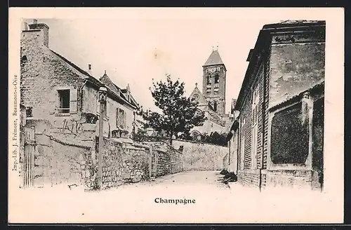 AK Champagne, Strassenpartie mit Kirche