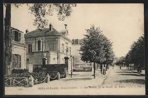 AK Méry-sur-Oise, la mairie et la rue de Paris