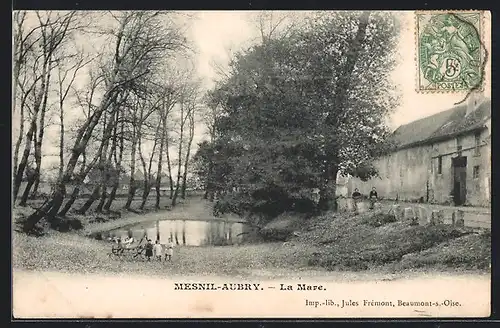 AK Mesnil-Aubry, La Mare mit Kindern
