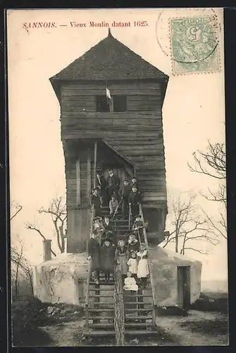 AK Sannois, Vieux Moulin, Kinder posieren vor Windmühle