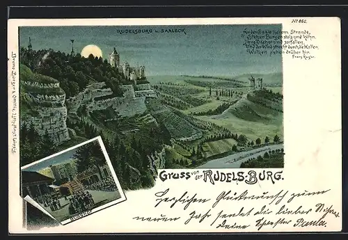 Lithographie Rudelsburg, Saaleck, Rudelsburg u. Burghof