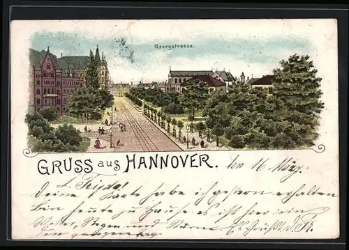 Lithographie Hannover, Partie in der Georgstrasse