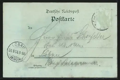 Mondschein-Lithographie Oybin, Ortsansicht aus der Vogelschau