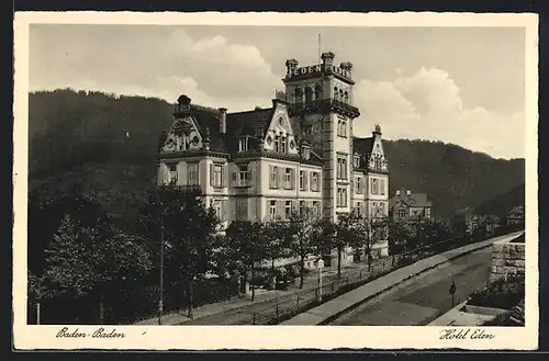 AK Baden-Baden, Hotel Eden, Totalansicht mit Strassenpartie