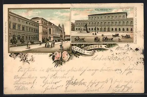 Lithographie München, Königliche Residenz, Festsaalbau