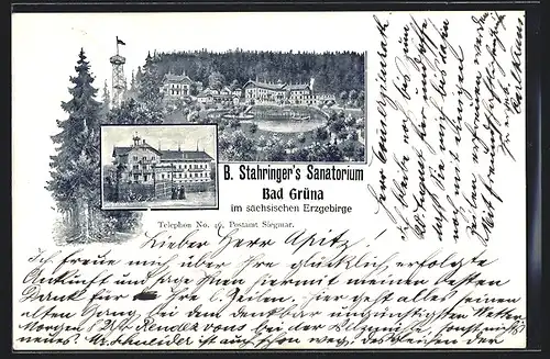 AK Bad Grüna im sächsischen Erzgebirge, B. Stahringer`s Sanatorium