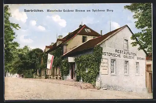 AK Saarbrücken, Historische Goldene Bremm am Spicherer Berg, Gasthaus