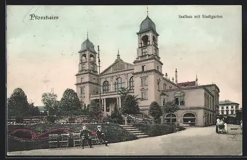 AK Pforzheim, Restaurant Saalbau mit Stadtgarten