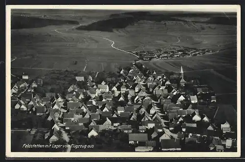 AK Feldstetten, Ortsansicht mit Lager vom Flugzeug aus