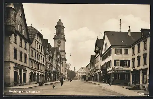 AK Hechingen, Marktplatz mit Hof-Apotheke und Kirche