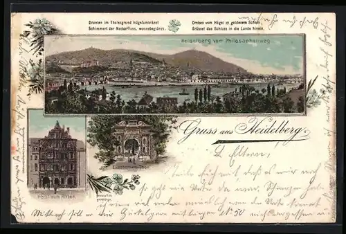 Lithographie Heidelberg, Totalansicht vom Philosophenweg