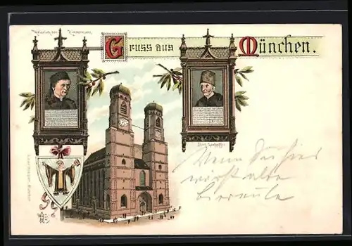 Lithographie München, Frauenkirche, Heinrich der Zimmermann