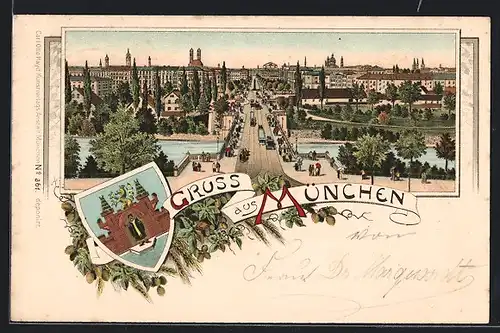 Lithographie München, Totalansicht aus der Vogelschau