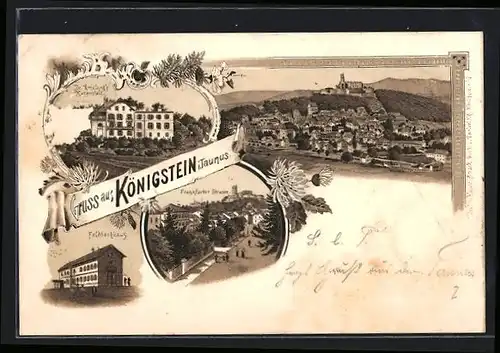 Lithographie Königstein i. Taunus, Frankfurter Strasse, Feldberghaus