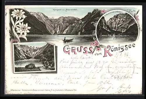 Lithographie Königsee, Obersee, Königsee vom Malerwinkel