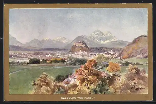Künstler-AK Edward Theodore Compton: Salzburg, Ortsansicht von Parsch aus gesehen